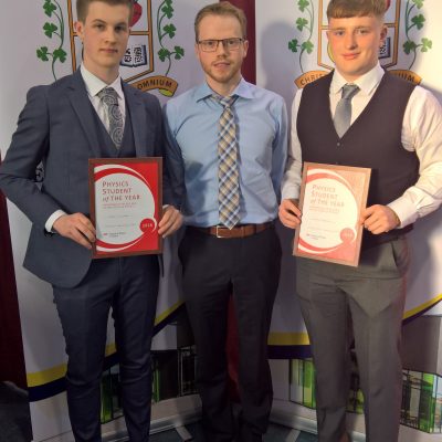 Physics Award winners James Connell & Corey Phelan with Mr Doheny