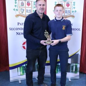 U15 Soccer Award winner Sam Neville with Mr Tuite