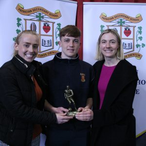 U17 Soccer Award Winner, Rhys Cassin with Ms Kilkenny & Natalya Coyle
