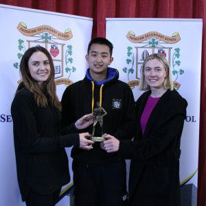 Senior Basketball Award winner, Paddy Zhuang with Ms Leane & Natalya Coyle
