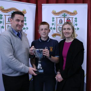Junior Sports Star Award winner, Sam Neville with Mr Damien Scallan & Natalya Coyle. 
