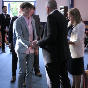 Jay Keogh is greeted by Mr Moloney