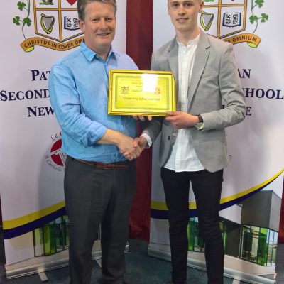 Art Award winner Charlie Halford with Mr Behan