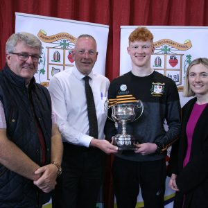 Senior Sports Star Award winner, Kevin Crowley with (L-R) Ian McLoughlin (EMS Copiers), Mr Pat Moloney & Natalya Coyle. 