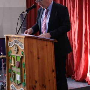 Past principal & current BOM Chairman Mr Pat O'Leary annouces the Academic Student of the Year